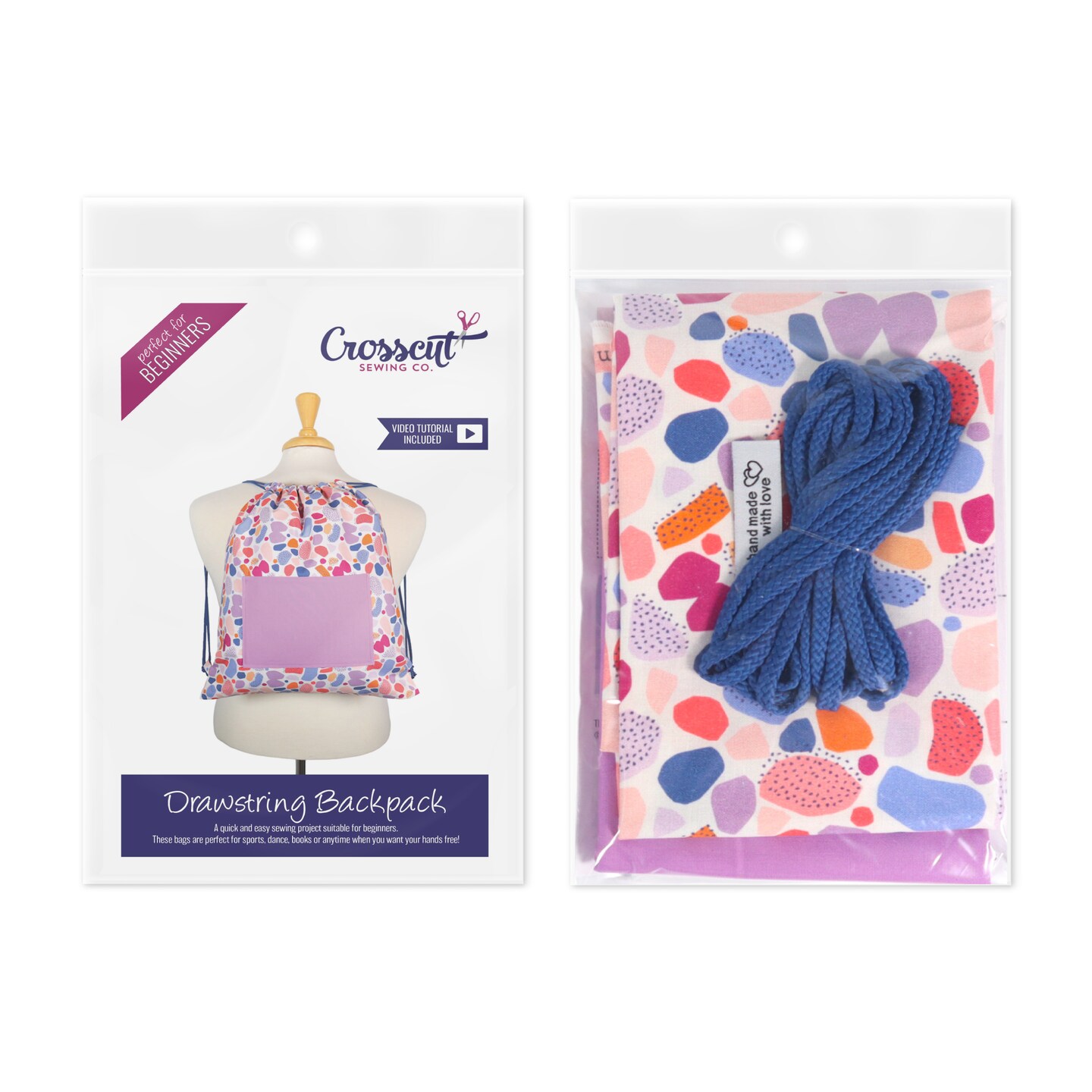 Crosscut Sewing Co.&#xAE; Drawstring Backpack Sewing Project Kit - Beginner Sewing Kit - Sewing Kit for Kids