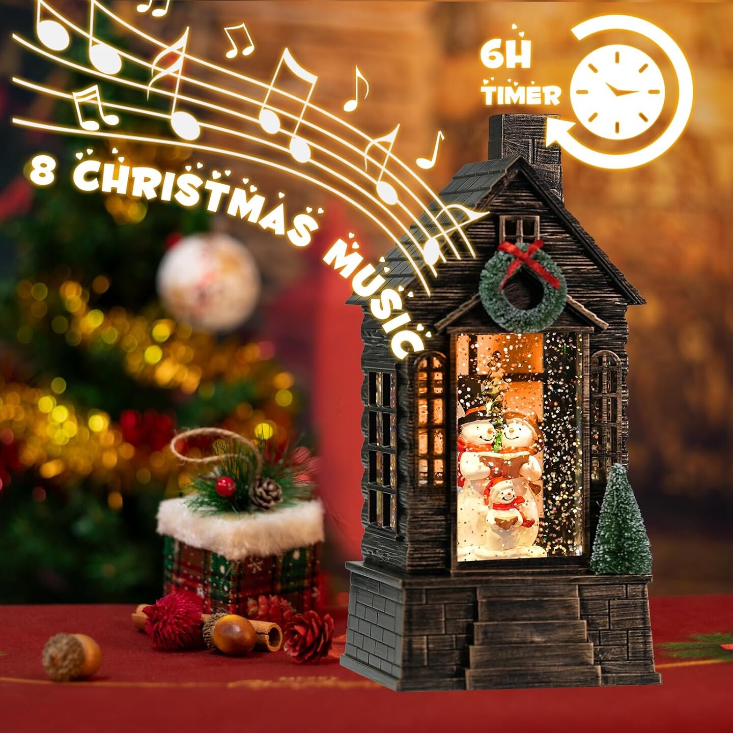 Snow Globe Christmas, Lighted Christmas Snow Globes with Snowman, Musical Timer Snow Globe Lantern with Swirling Glitter, Snow Globe Lantern Christmas(Snowman)