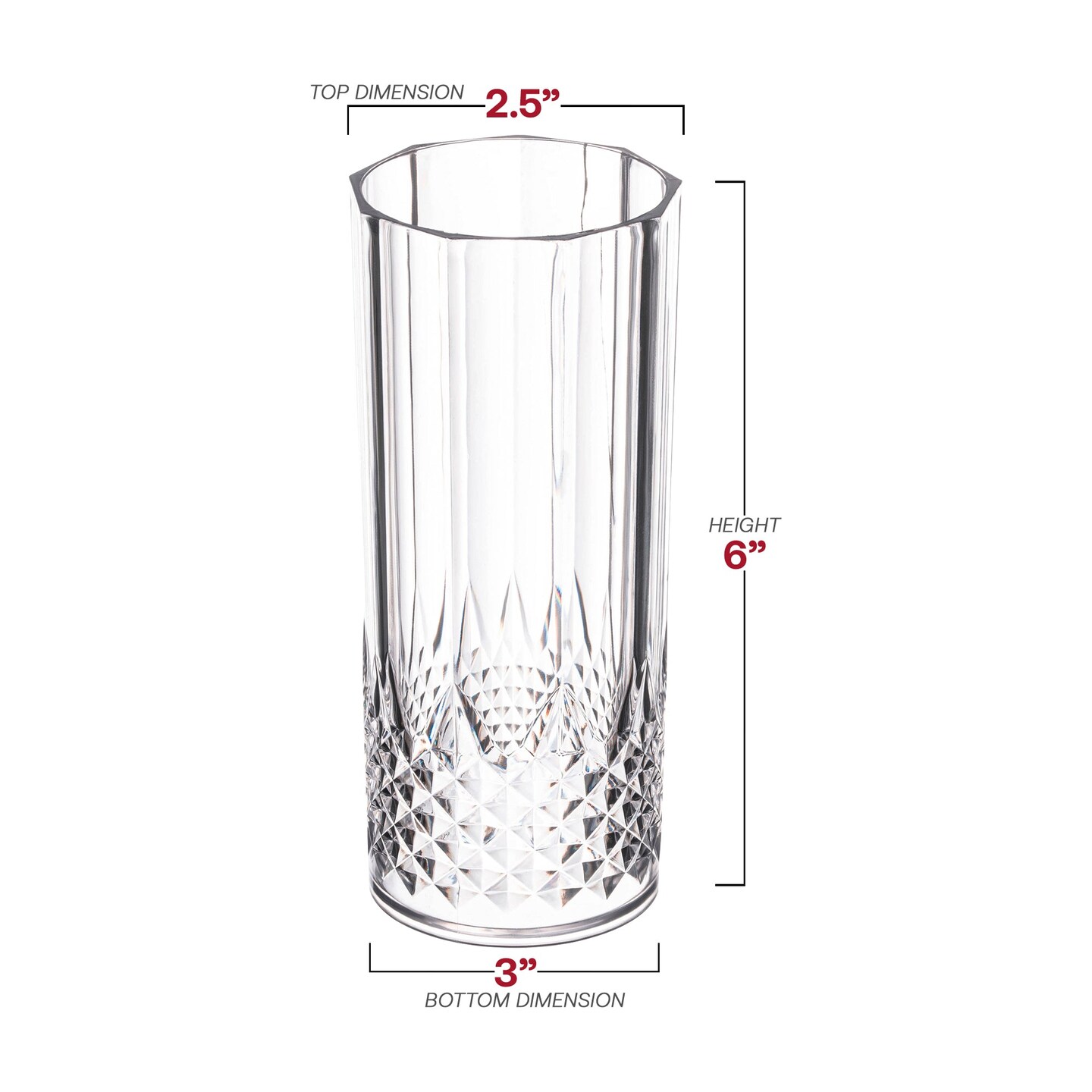 Clear Crystal Cut High Ball Plastic Glasses - 14 oz. (48 Glasses)