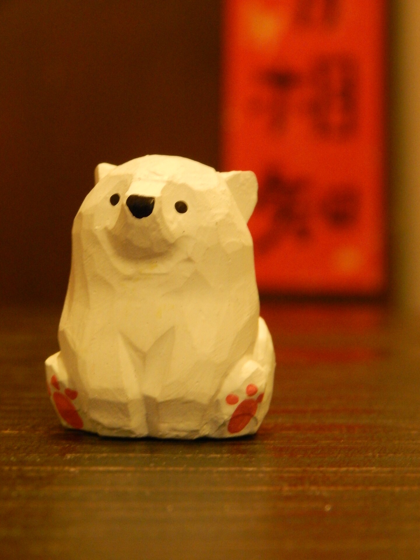 Hand-Carved Wooden White Bear Keychain – Personalized Handmade