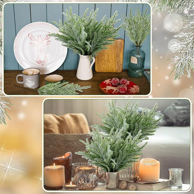 Artificial Christmas Tree Picks Snowy Norfolk Artificial Pine Branches for Vase Christmas Wreath DIY Floral Arrangement Holiday Decor