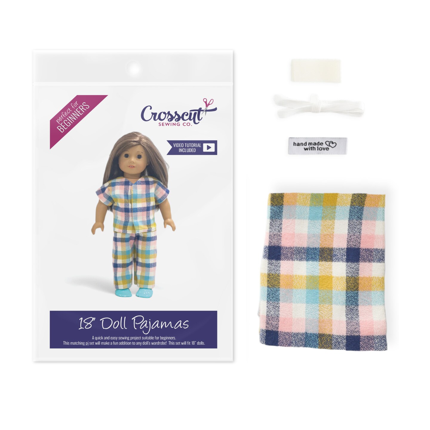 Crosscut Sewing Co.&#xAE; Doll Pajama Sewing Project Kit - Beginner Friendly DIY Sewing Kit