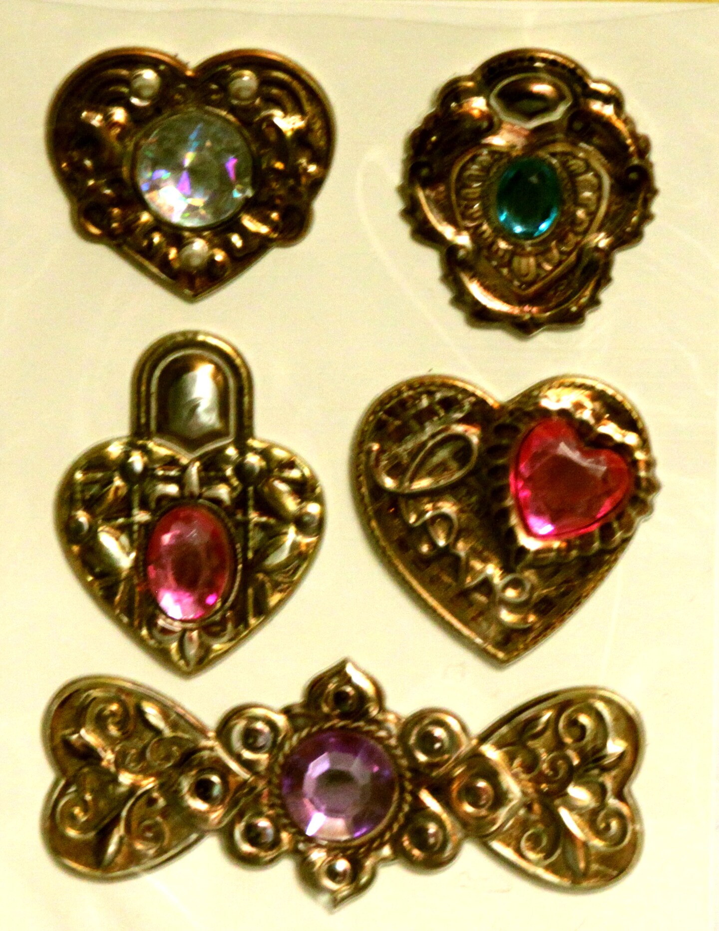 Designer Vintage Hearts Jeweled Dimensional Puffy Stickers