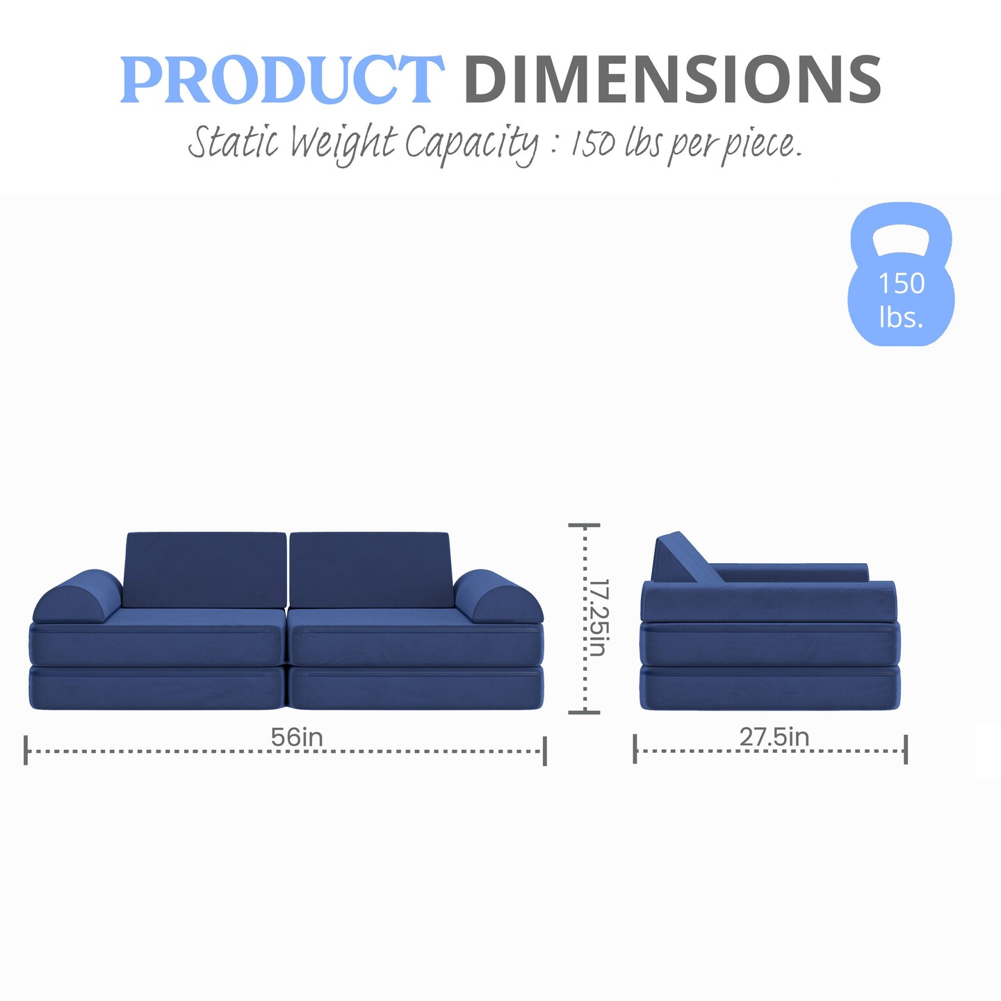 Emma and Oliver Conner Modular Play Couch for Kids with Convertible 6-Piece Design and Soft Foam Cushions