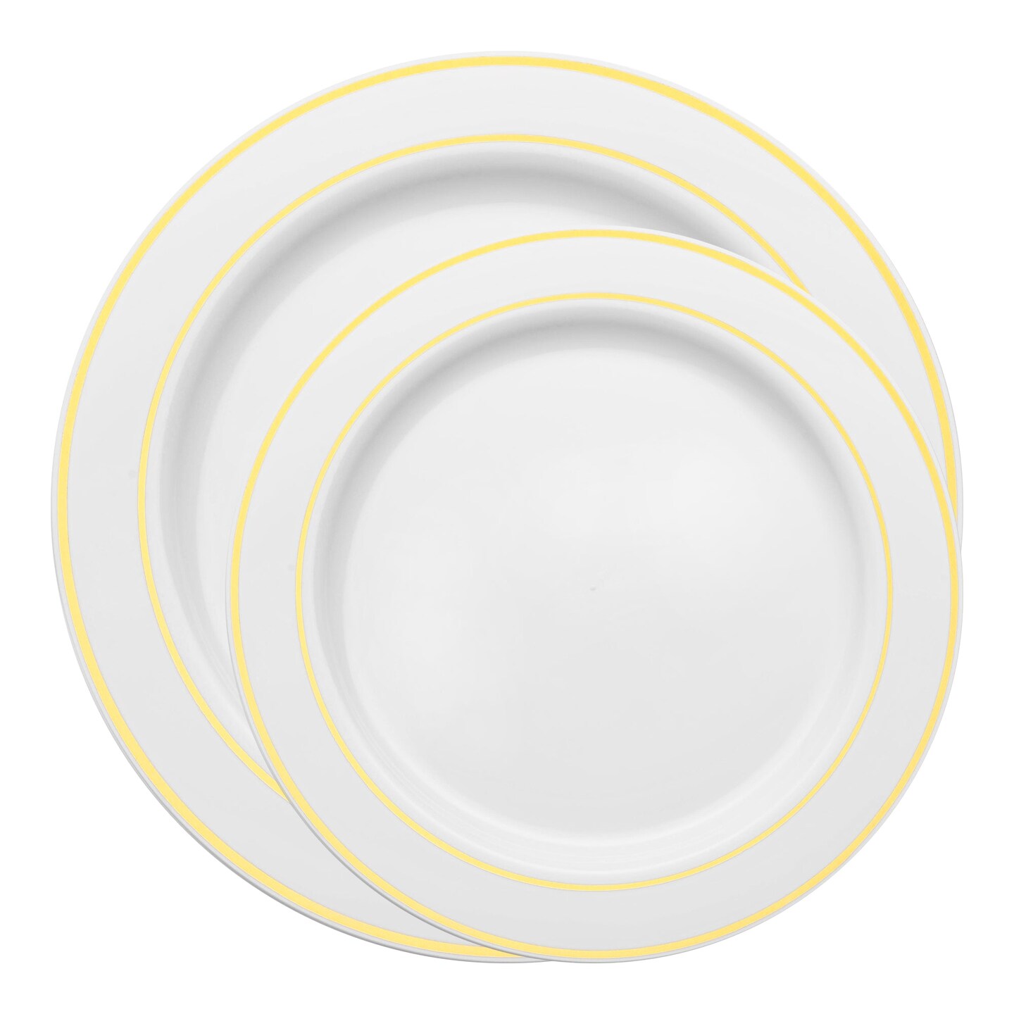 White with Gold Edge Rim Plastic Dinnerware Value Set (120 Guests)