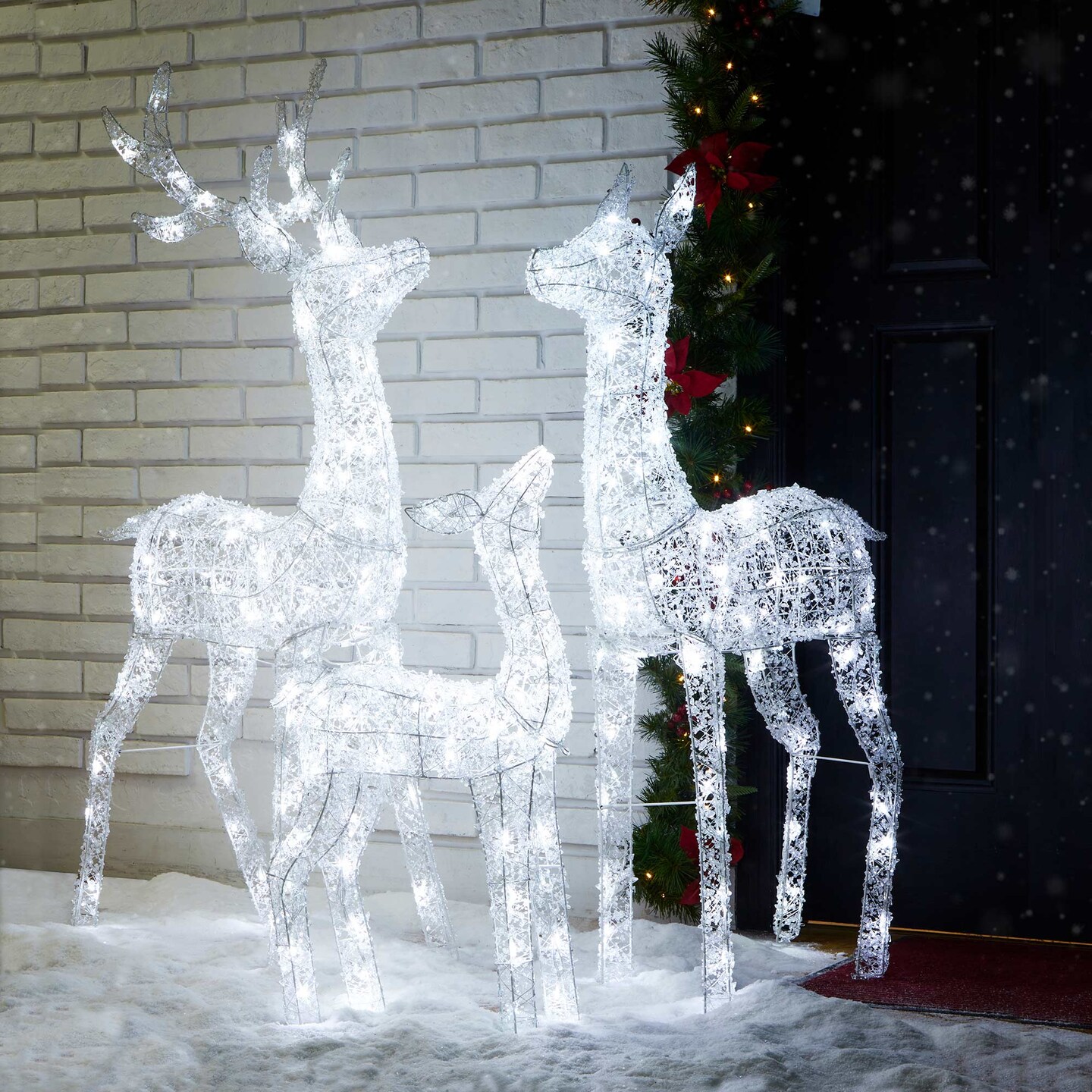 Set of 3 Lighted Christmas Crystal White 3D Reindeer Outdoor Decor with 240 White LED Lights Michaels