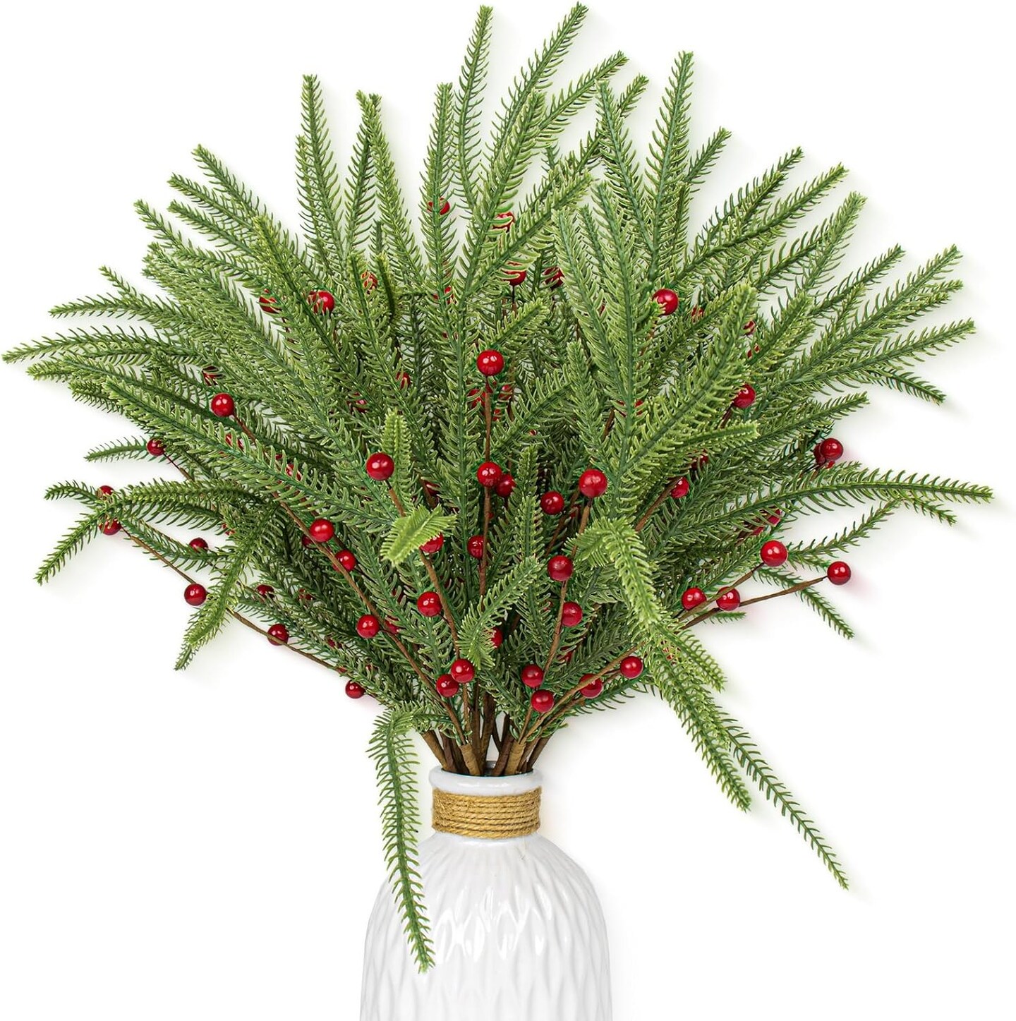 Christmas Tree Picks with Red Berries Norfolk Pine Branches for Xmas Tree Floral Arrangements Centerpieces Christmas DIY Crafts