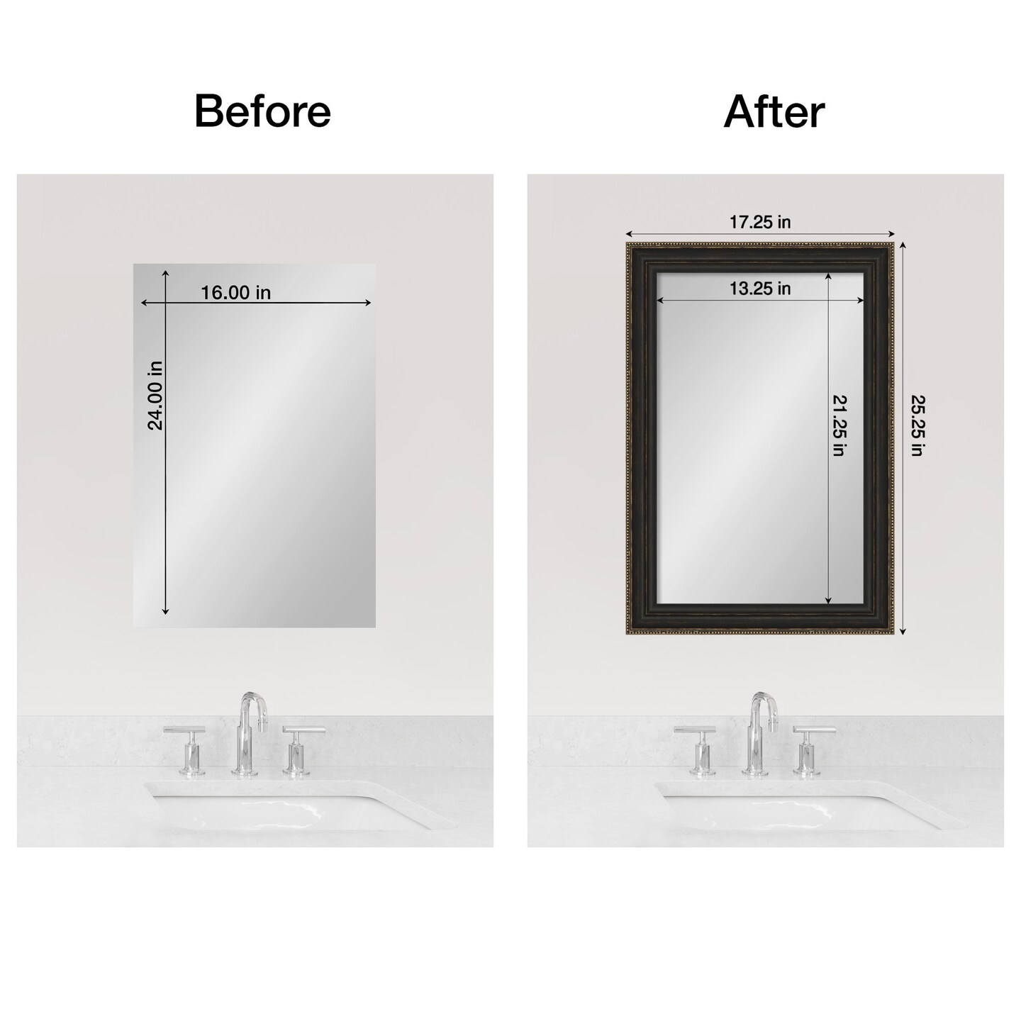 Amanti Art Mirror Makeover Bathroom Mirror Frame Border Kit - Fully Assembled Peel and Stick Frame - Mirror NOT Included - Accent Bronze Narrow Trim