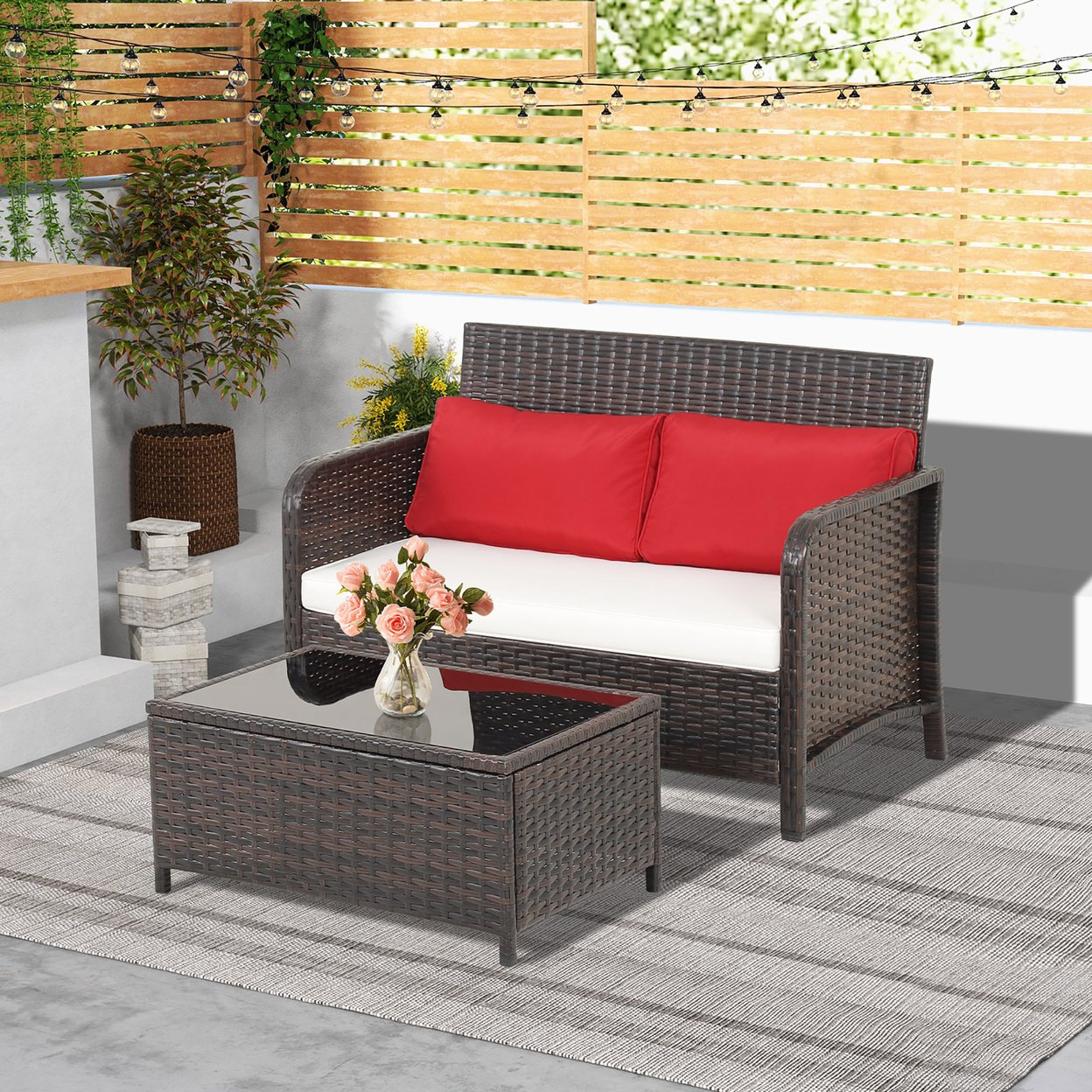 Pieces Outdoor Patio Wicker Furniture Set Rattan Loveseat And
