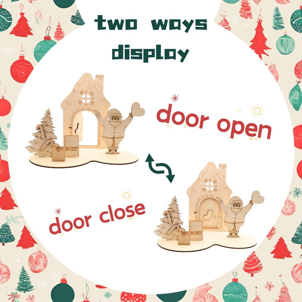 DlY Wooden Christmas Ornaments Paint Kit, Unfinished Wood Crafts Kit with Christmas Tree&#x26;Santa-Wooden Holiday Craft Set for Christmas Decorations