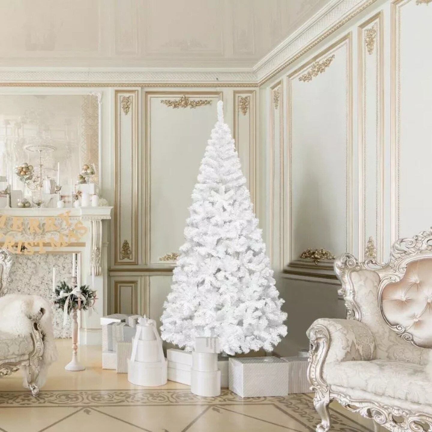 Kitcheniva White Holiday Pine PVC Artificial Christmas Tree With Stand 6 FT