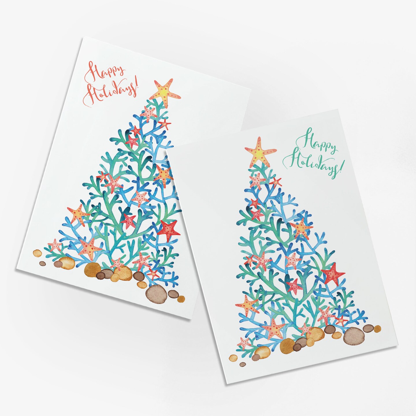 Ocean Christmas Cards - 24-Pack Holiday Greeting Cards with Tropical Beach Tree Design Featuring Starfish, Shells, and Coral Reef, Perfect for Sharing Merry Christmas & Holiday Wishes, Blank Inside for Personalized Messages - Coastal Stationery Set