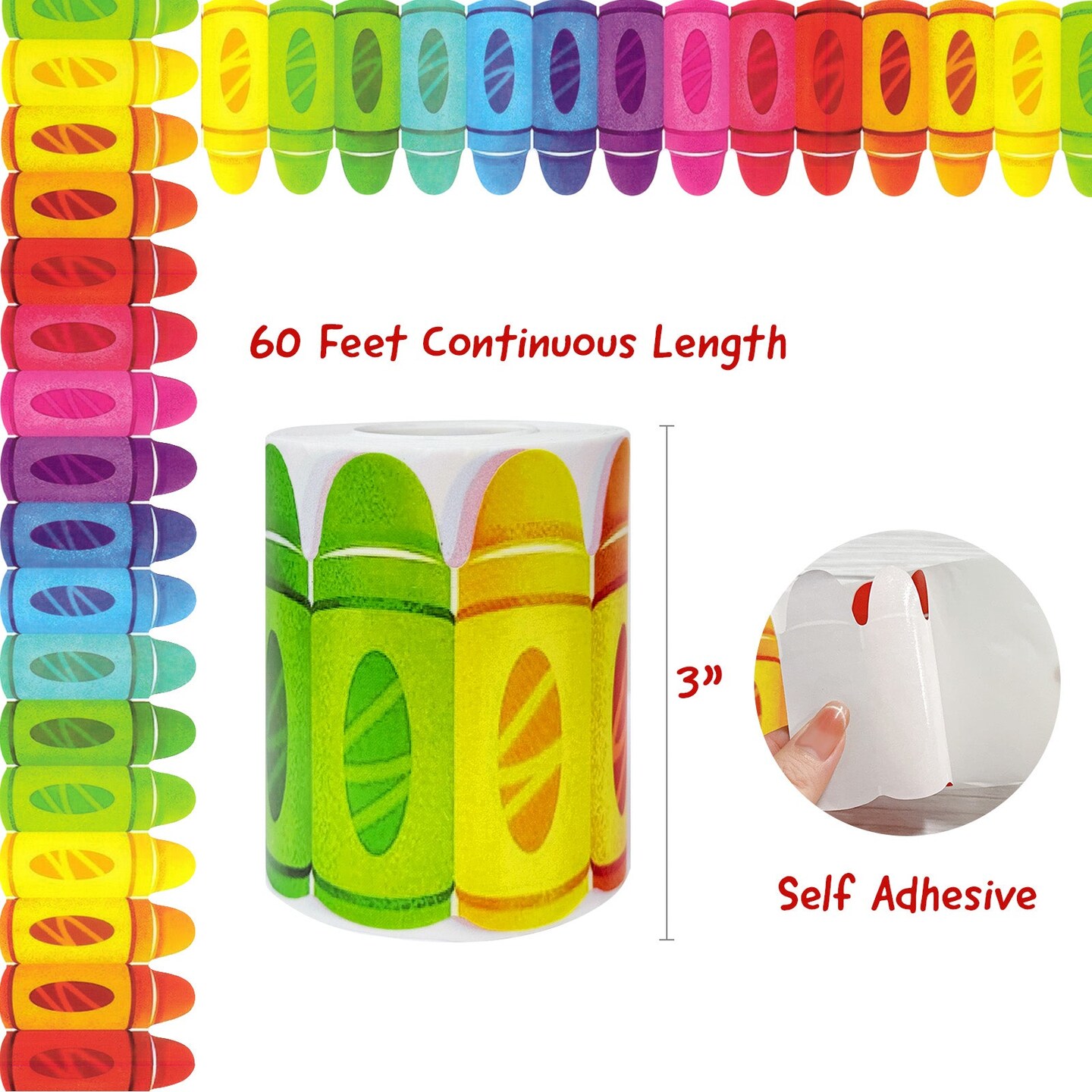 Wrapables 60 Feet Bulletin Board Borders, Adhesive Decorative Trim Stickers, Crayons