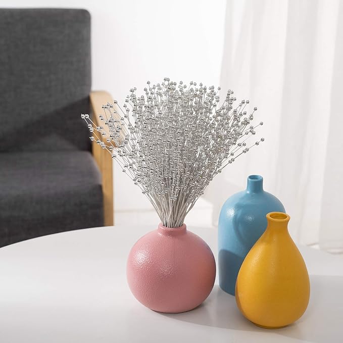 4mm Bead String Garland Beaded Spray Filler Floral Arrangements Tree Picks Wedding Party Decoration, Christmas Decorations, Christmas Tree Picks (Silver)