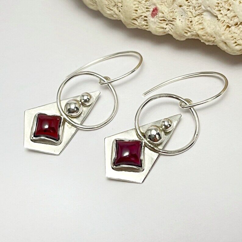 Garnet Earrings Handcrafted in Sterling Silver, Original Design Silversmith  Made Earrings MakerPlace by Michaels