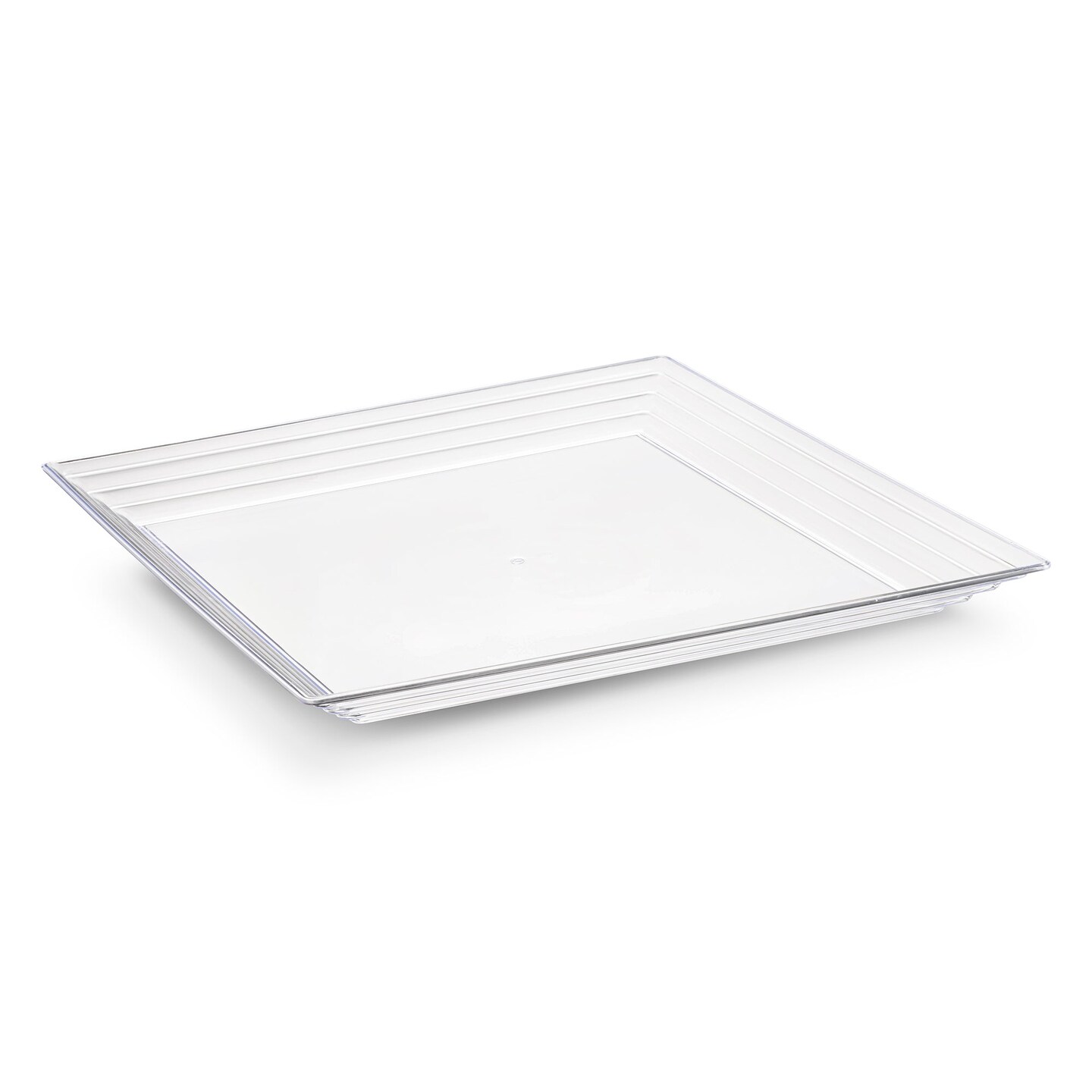 Clear Square with Groove Rim Plastic Serving Trays - 16&#x22; x 16&#x22; (24 Trays)