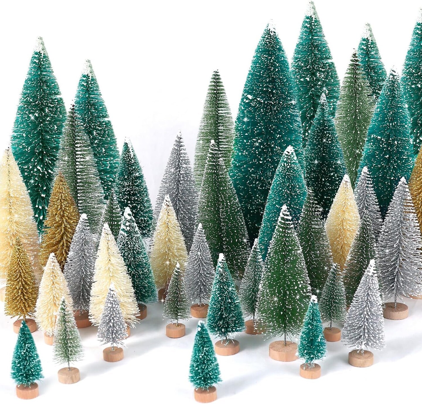 30Pcs Mini Christmas Trees Artificial Christmas Tree Bottle Brush Trees with Wooden Base for Christmas Decor Christmas Party Home Table Craft Decorations(Multicolor)