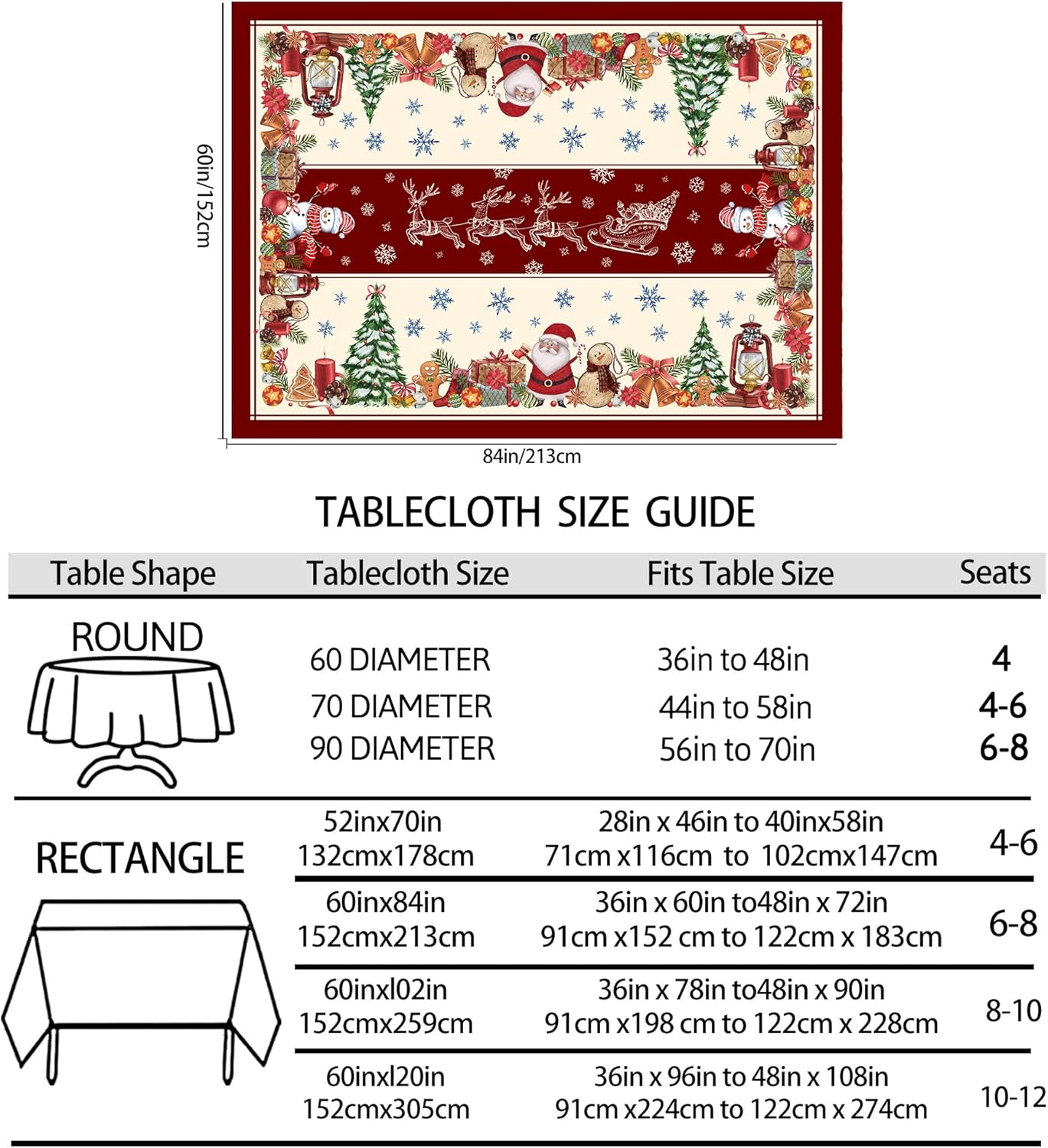 Christmas Tablecloth, Christmas Snowman Table Cloth Rectangle 60x84 inch, Oblong Winter Xmas and Santa Kitchen Christmas Table Decorations for Home,Dinner,Party