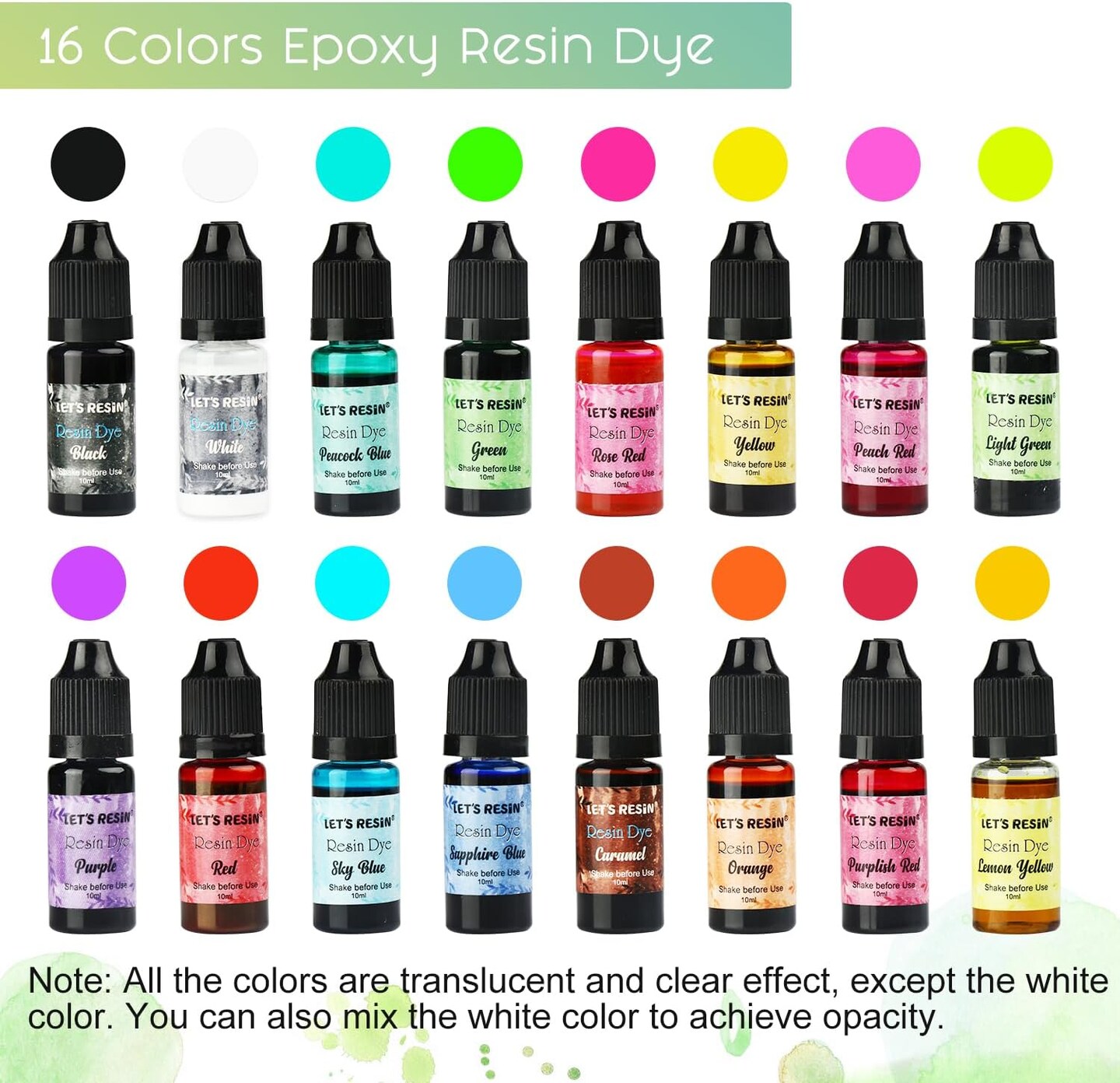 LET'S RESIN Epoxy Resin Paint Pigment 16 Color Concentrated Liquid Epoxy Resin Dye, Colorant for Resin Coloring, Resin Jewelry, Resin Art Crafts DIY Making (Each 0.35oz)
