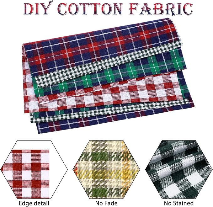 80 Pcs Christmas Cotton Fabric Craft Bundle Squares Christmas Homespun Patchwork Sewing Quilting Fabric Plaid Check Fabric Squares Christmas Holiday Collection 6 x 6 Inch for DIY
