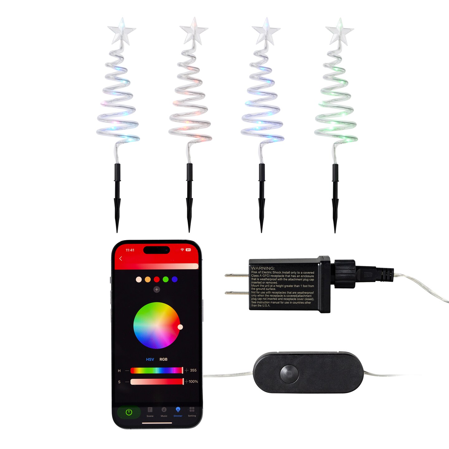 Christmas Vivvi App Based Cone Christmas Tree Path Lights, 4.7&#x22; 52 LEDs