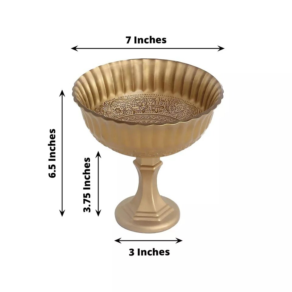 Gold 7 in Metal Compote VASE Roman Style Flower Pedestal Pot Party Decorations