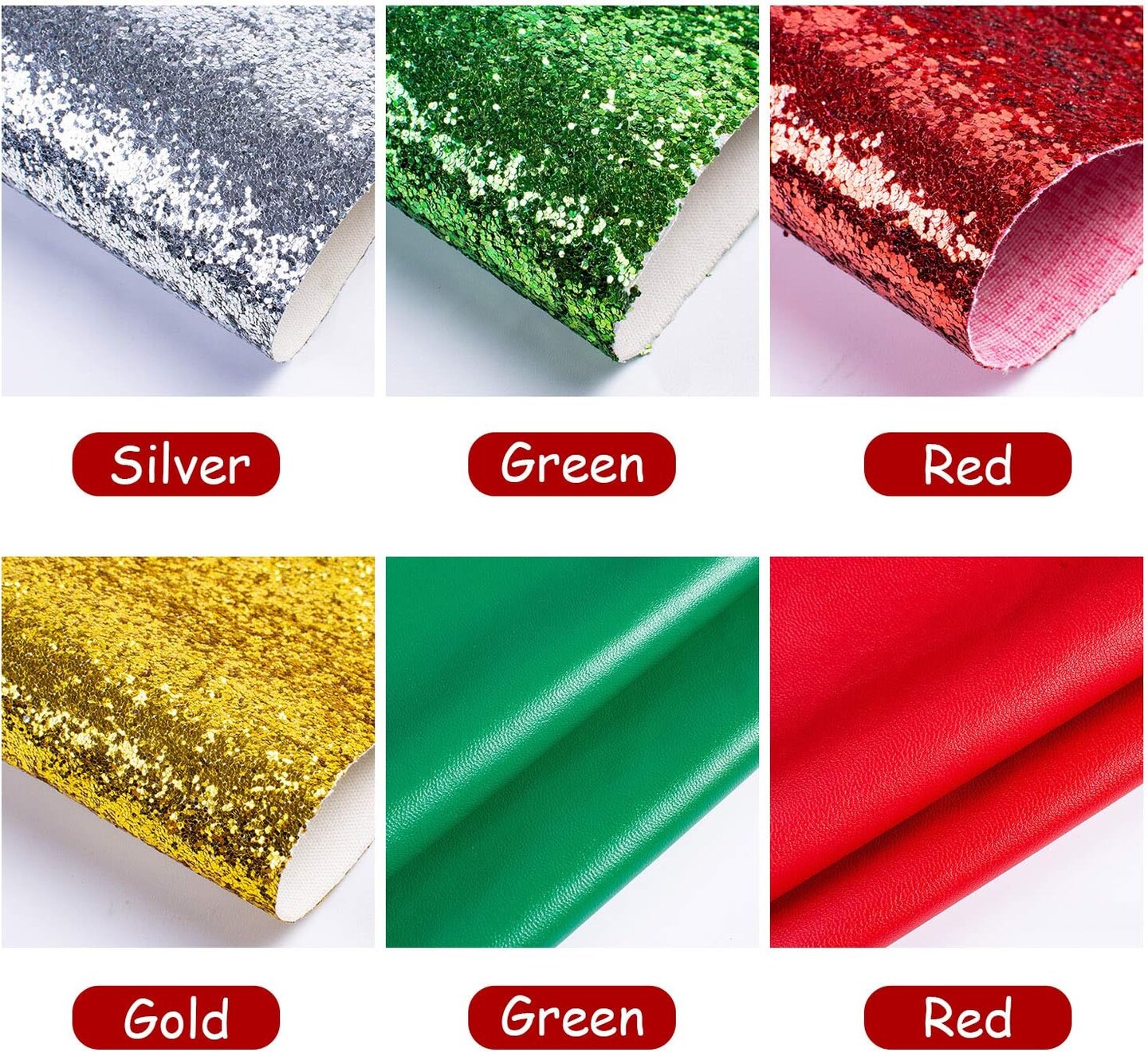 10 Pack Christmas Faux Leather Sheet 4 Colors Shining Faux Leather Sheets Metallic Glitter Leather Fabric Sheet for Making Christmas Theme Hair Bows and Earrings (8.3 x 11.8 inch)