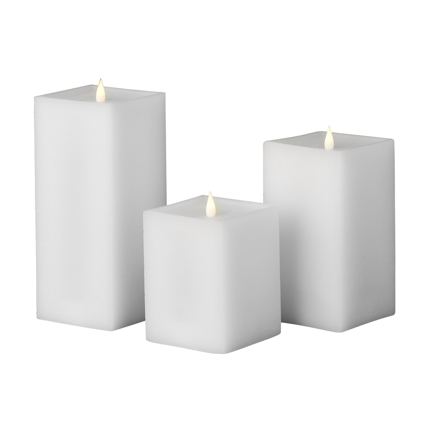 Classic Motion Flameless Square Candle 3pc Set - 4x6, 4x8, 4x10 White
