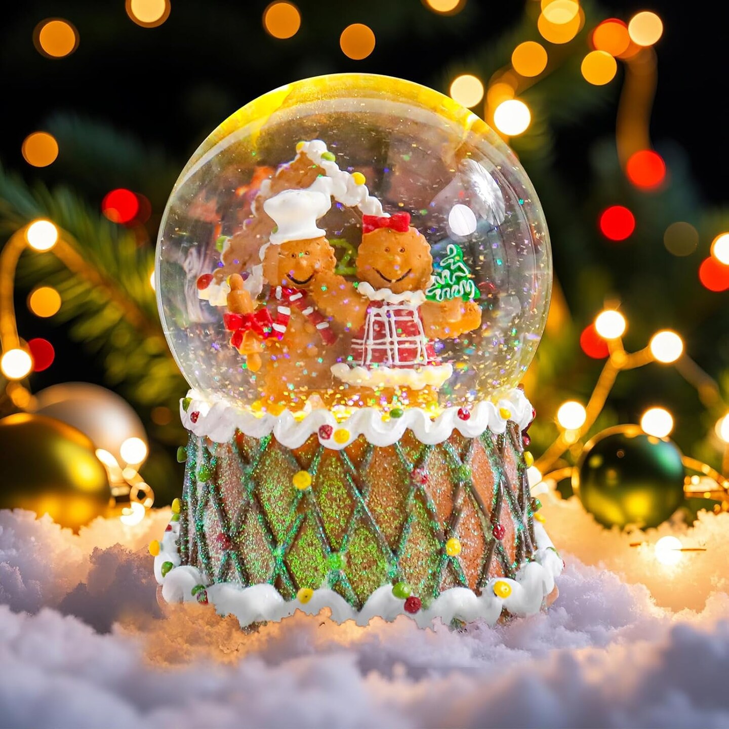 Christmas Snow Globes, Snow Globes Christmas with Music, Gingerbread Man Snow Globe, Cake Snowglobe Color Changing LED Lights Birthday Gift Decor for Kids Girls and Boys