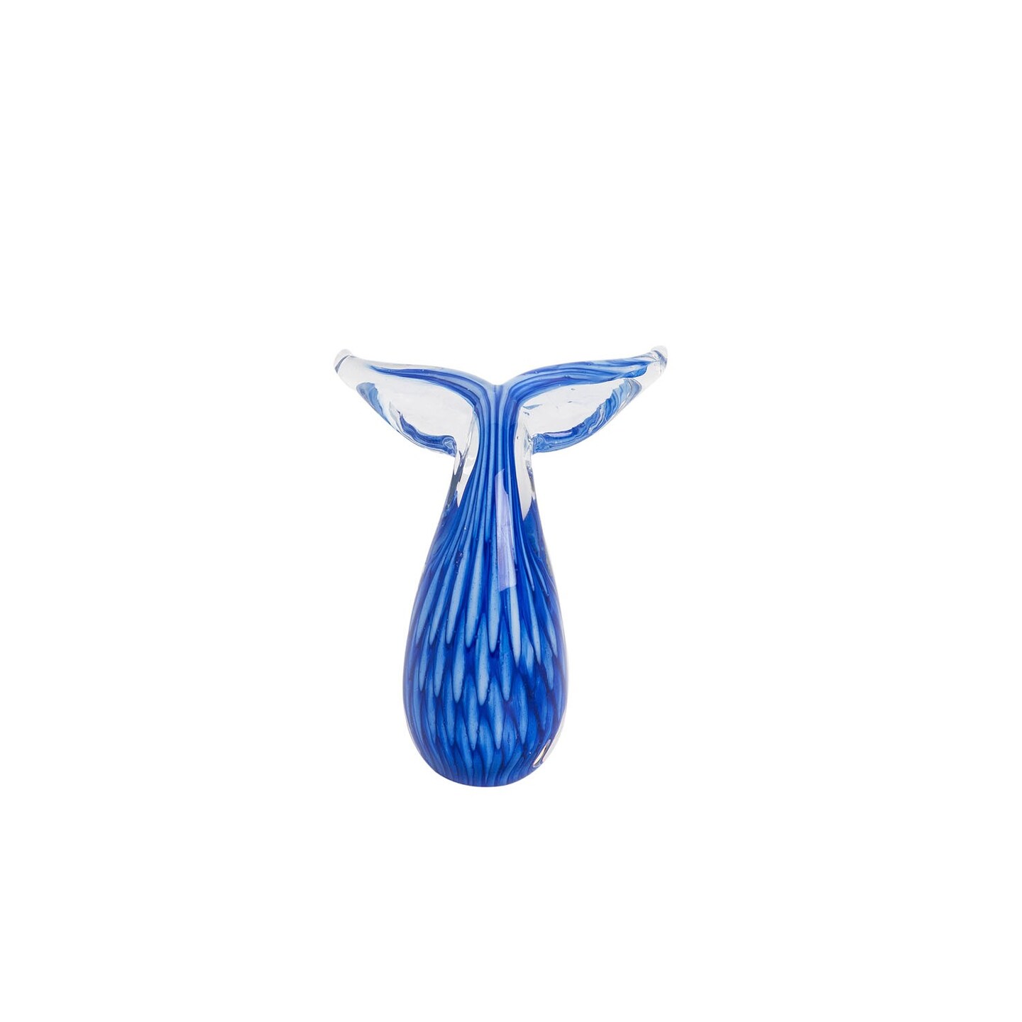 Clear Blue Whale Tail Glass Art Figurine Home Decor Beach Coastal Ocean Sea Life 4 x 3.75 x 4.25