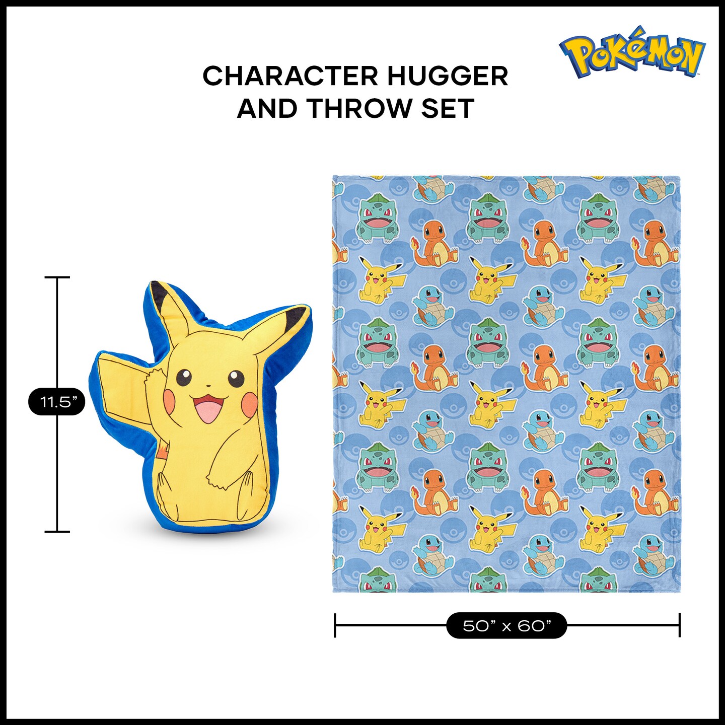 Pokemon Pikachu Cute Silk Touch Throw Blanket 40X50 inches and Hugger Set, 11 inches