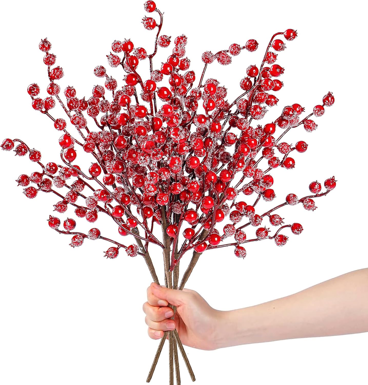 6 Pack Snow Frosted Artificial Red Berry Stems Snowy Christmas Red Berries Holly Berry Branches 17 Inches Fake Berry Picks for Floral Arrangements Christmas Tree Holiday Home DIY Crafts Decor