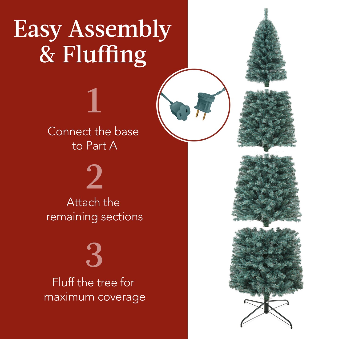 Best Choice Products Pre-Lit Blue Spruce Pencil Christmas Tree w/ Foldable Base