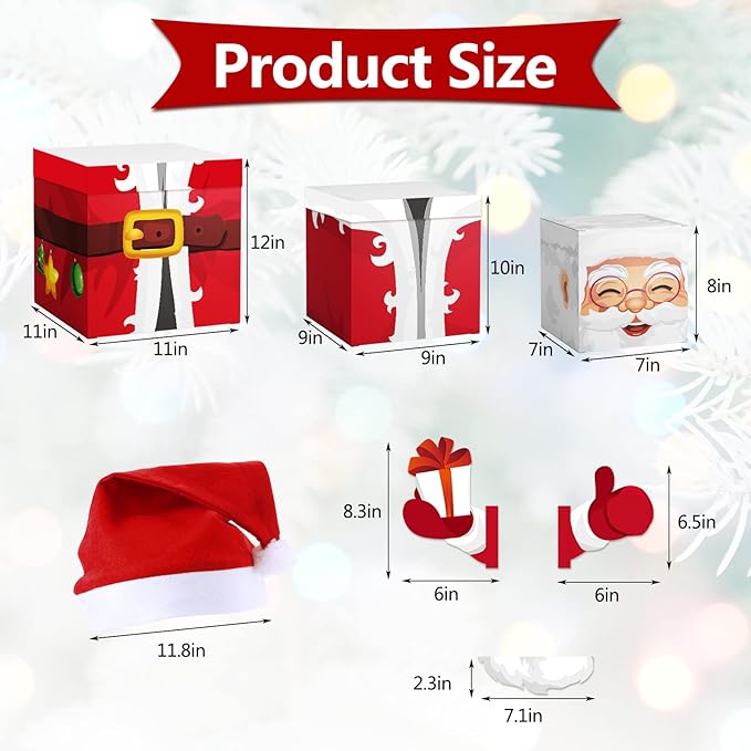 Stacking Boxes Santa Claus Gift Boxes with Lids Christmas Nesting Boxes for Home and Party Decoration