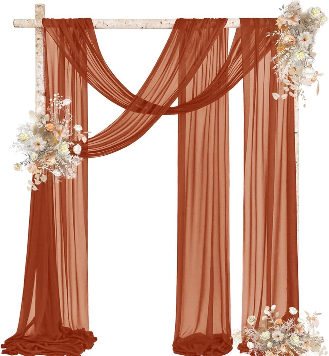 Terracotta Wedding Arch Draping Fabric 1 Panel 29&#x22; x 20Ft Fall Chiffon Outdoor Curtain Backdrop Sheer Arch Drapes for Halloween Thanksgiving Christmas Wedding Ceremony Party Ceiling Decoration