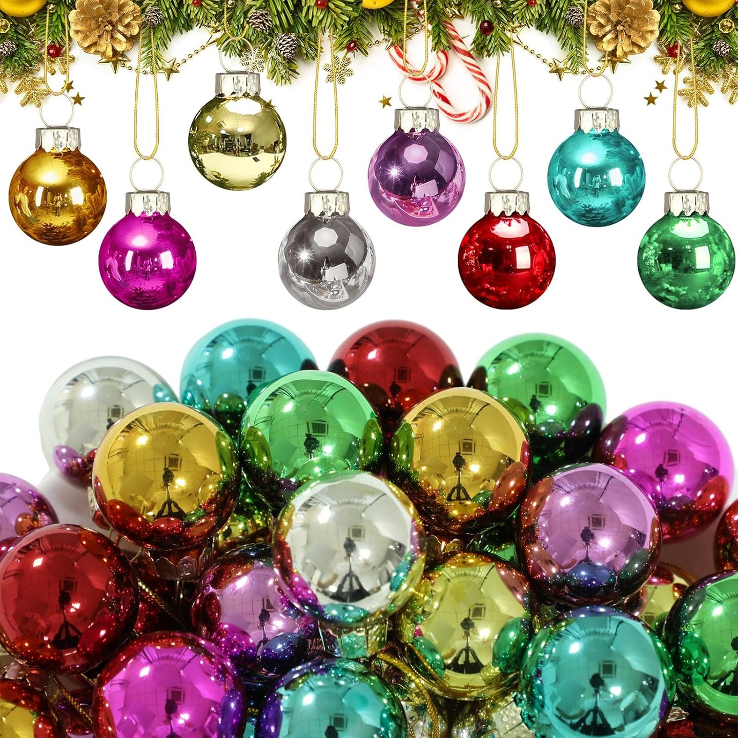 32 Pieces 1 Inch Mini Glass Christmas Ornaments Balls Shiny Christmas Balls Mini Christmas Tree Ornaments Hanging Tiny Colorful Ball Decoration Pendant for Xmas (Multi Colors)