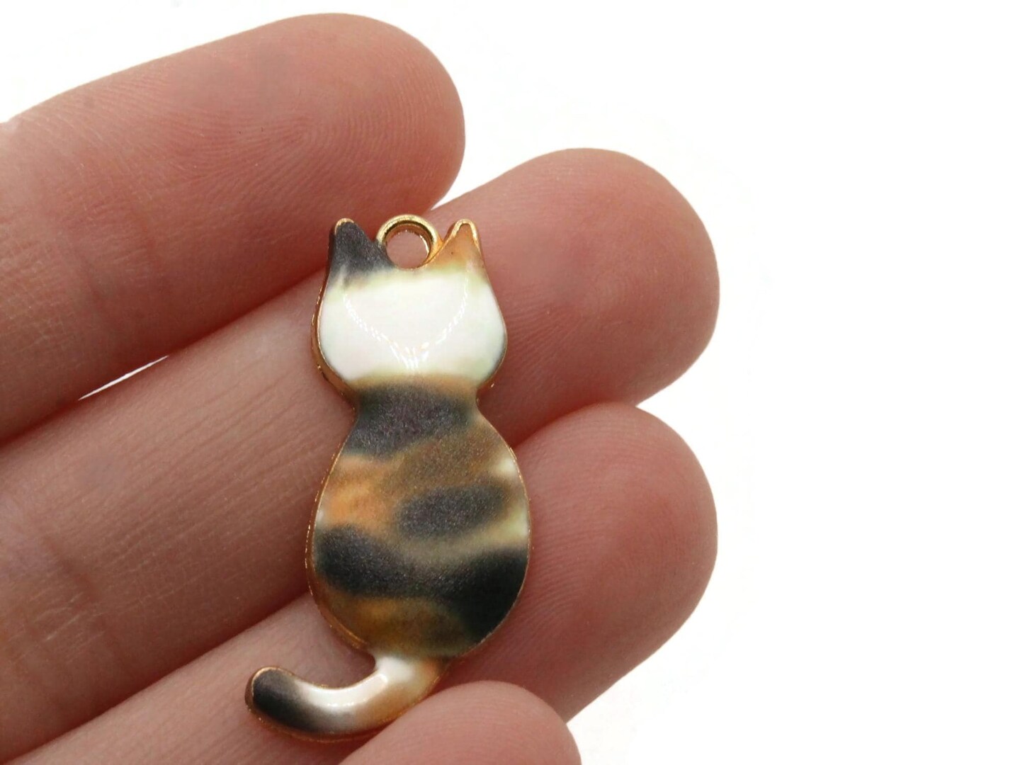 30mm White Orange and Black Cat Enamel and Alloy Metal Pendant