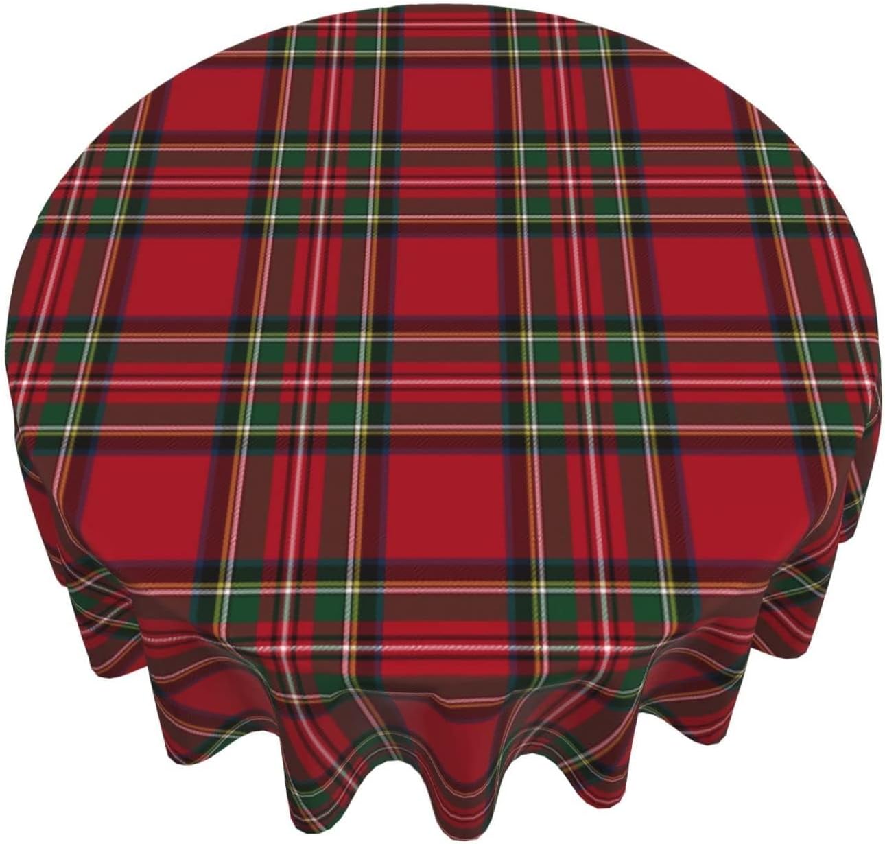 Checkered Christmas Tablecloth Round 70 Inch,Red Green Retro Plaid Table Cloth,Stain Resistance Polyester Winter Xmas Holiday Table Covers for Kitchen Dining,Small Tablecloth for Parties Picnic