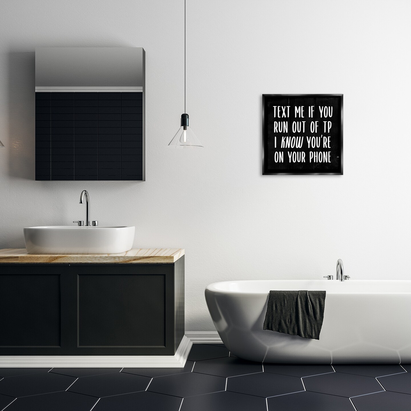 Stupell Industries Text Me For TP Funny Bathroom Framed Floater Canvas Wall Art