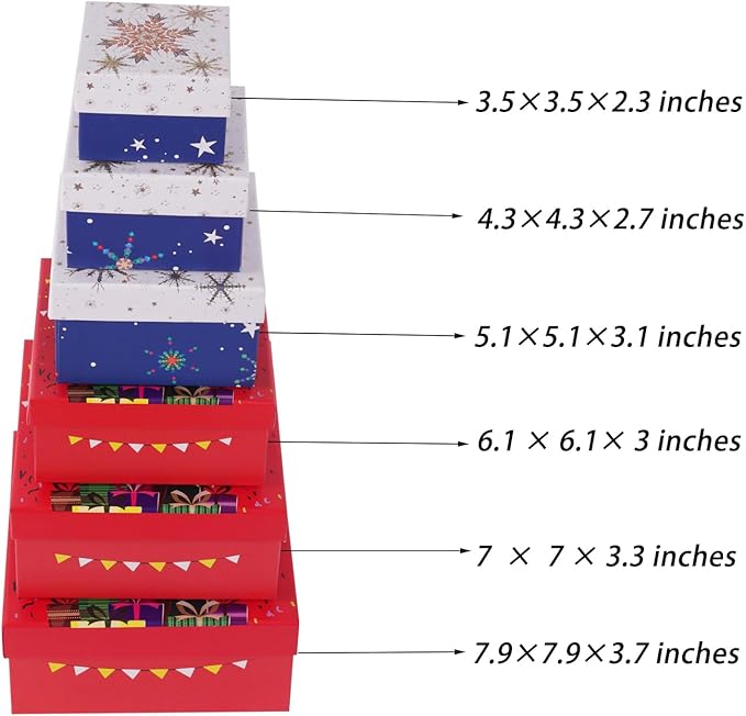 Gift Boxes with Lids Xmas Nested Box Set Red Blue Square Stackable Gift Box for Christmas New Year Packaging