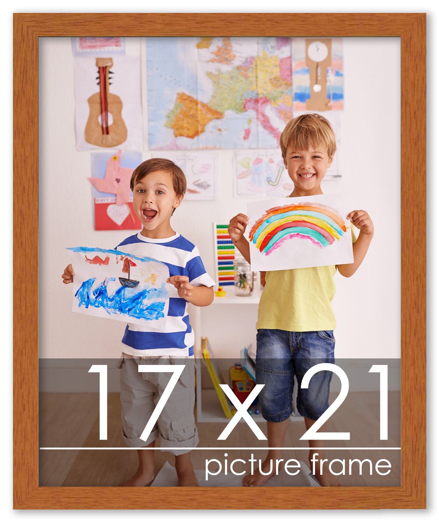 Slim Profile Brown Picture Frame - UV Acrylic, Foam Board Backing, Hanging Hardware