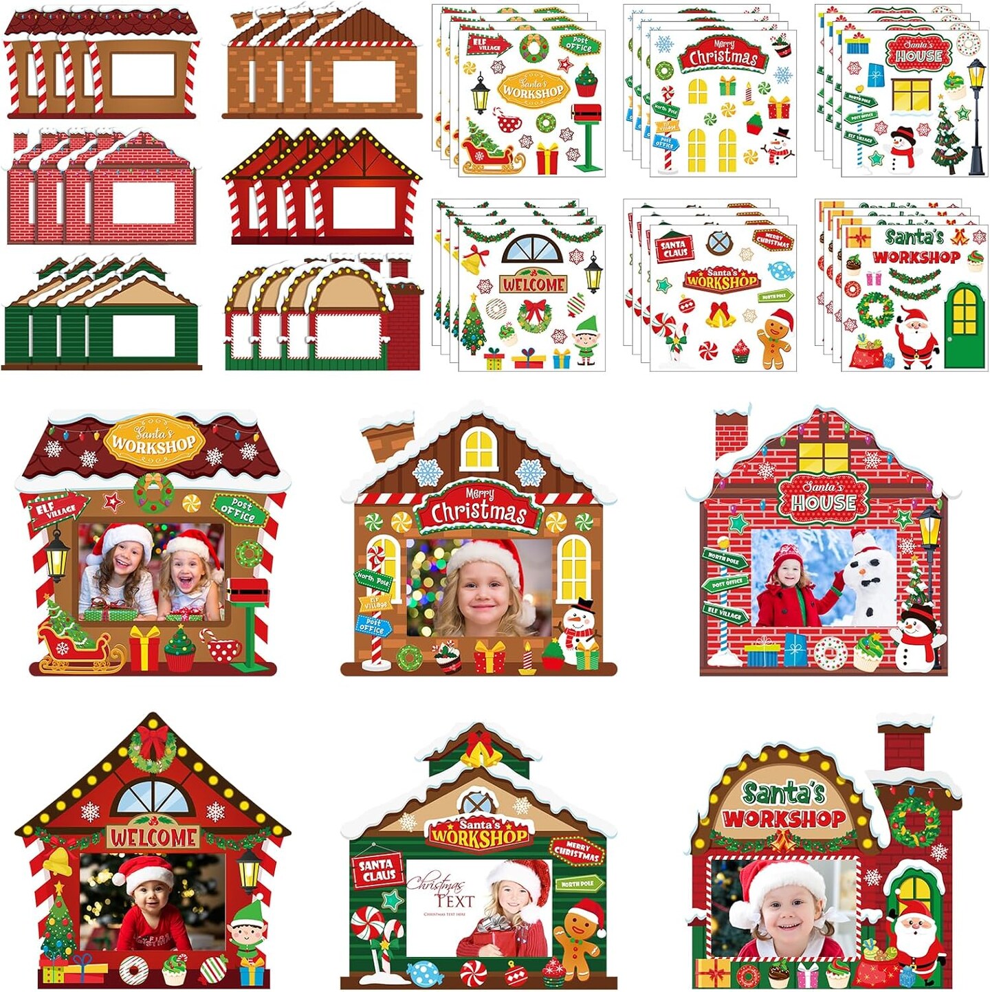 24 Pack Christmas Picture Frame Craft Ornament Kits DIY Christmas Picture Frames Xmas Holiday Santa&#x27;s Workshop Picture Frame Craft Ornaments for Christmas Tree Decor Group Game Activities