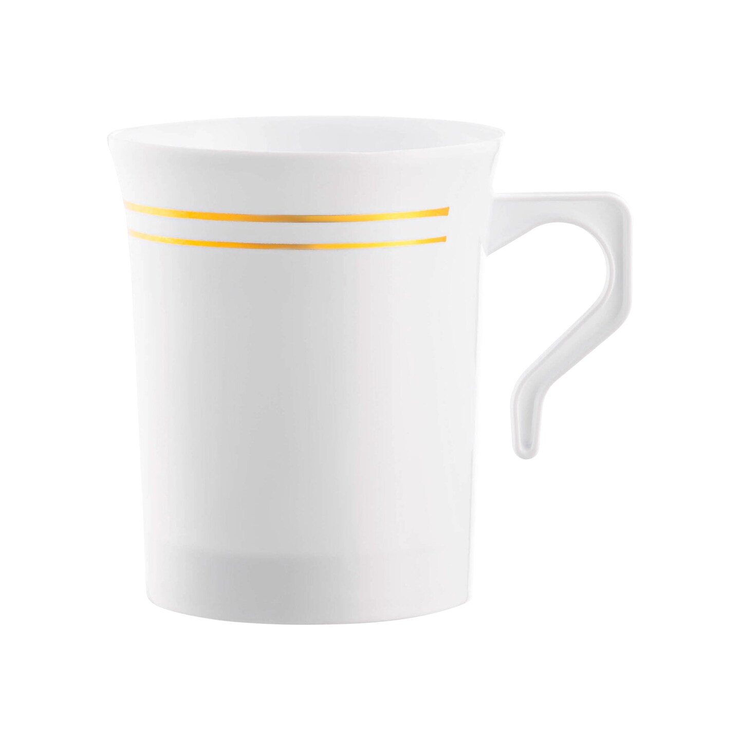 White with Gold Edge Rim Round Plastic Coffee Mugs - 8 oz. (120 Mugs)