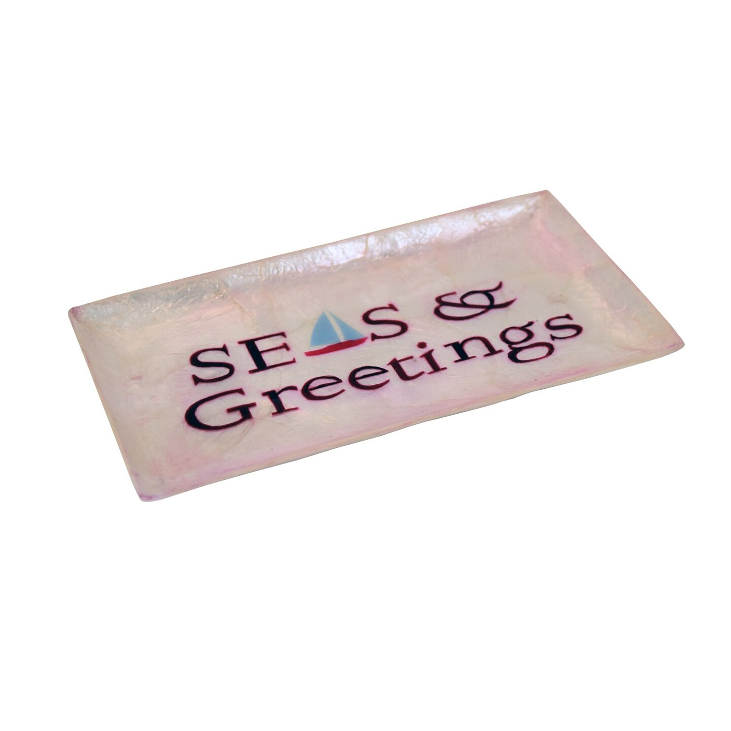 Capiz Tray Seas &#x26; Greetings Design 7.4 x 4 x 0.25 Inches.
