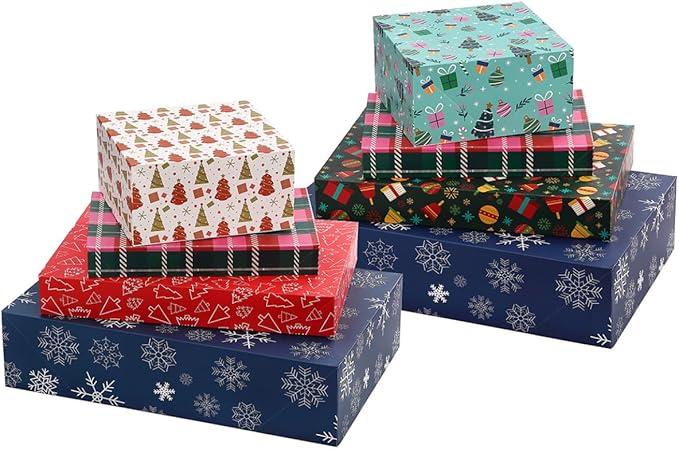 Lids - Beautiful Assorted Boxes for Wrapping Gifts with 4 inch Deep Robe Boxes and 8x8x4 Gift Box - Gift Boxes for Presents, Shirt, Robe, Lingerie, etc