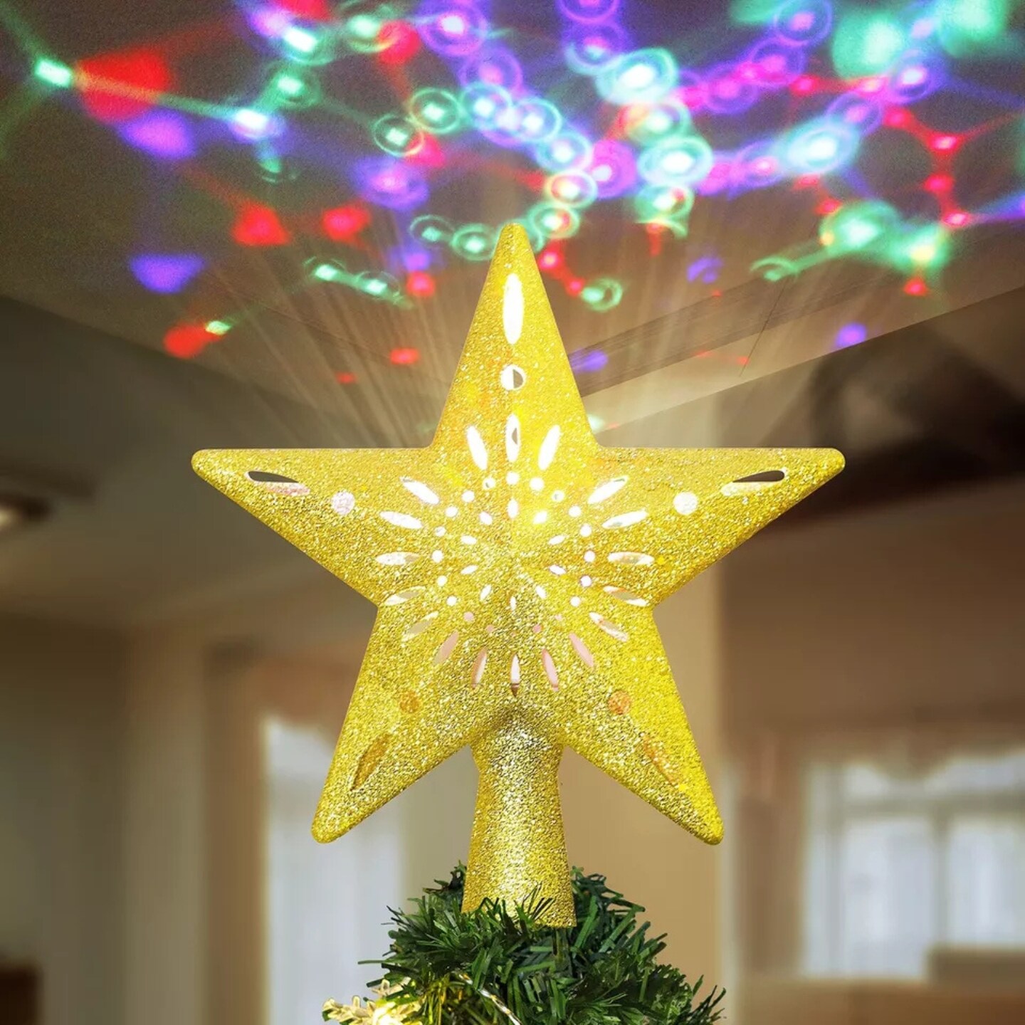 Kitcheniva Christmas Tree Topper Lighted With LED Projector