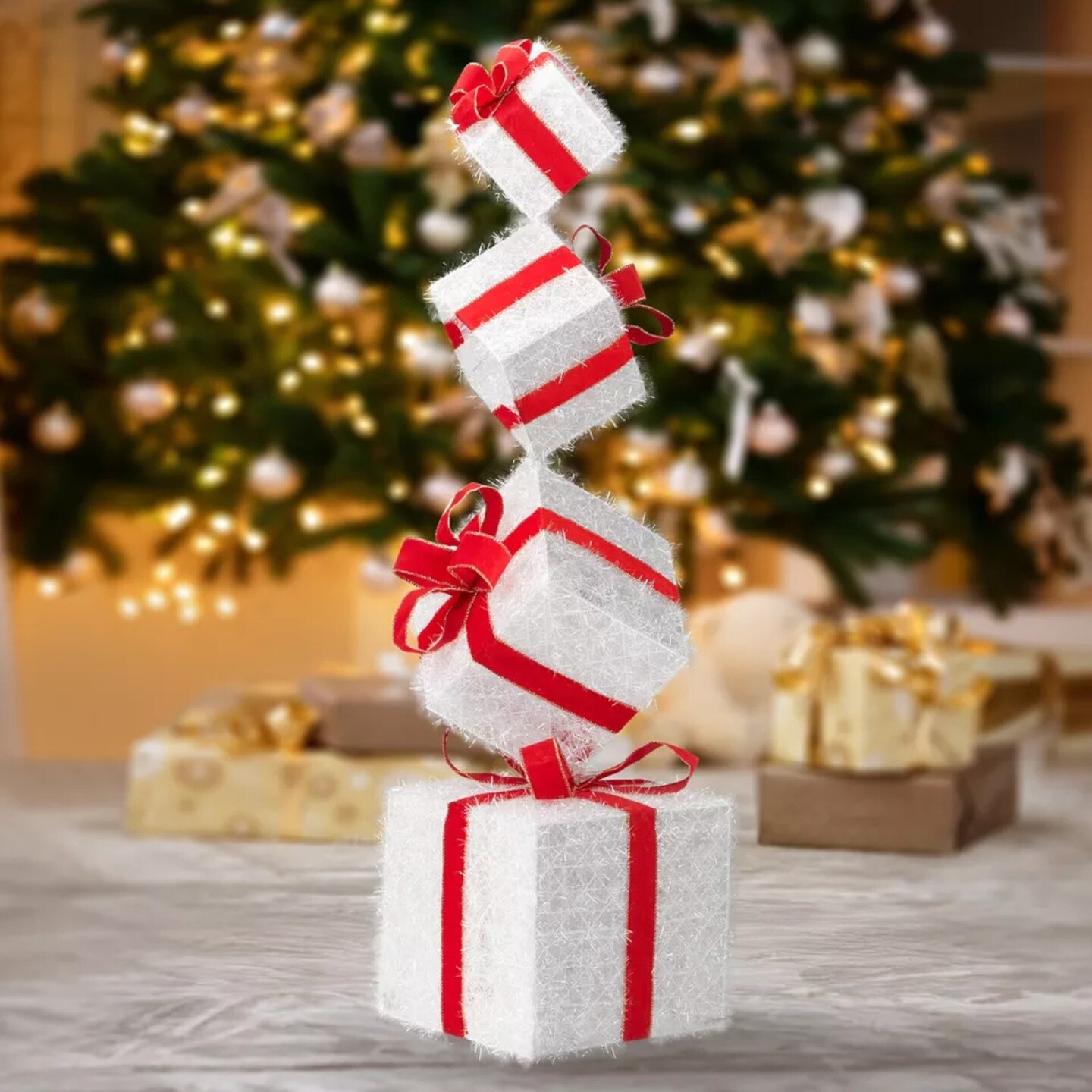 Kitcheniva Christmas Lighted Gift Boxes Yard Decor 4 Pcs White