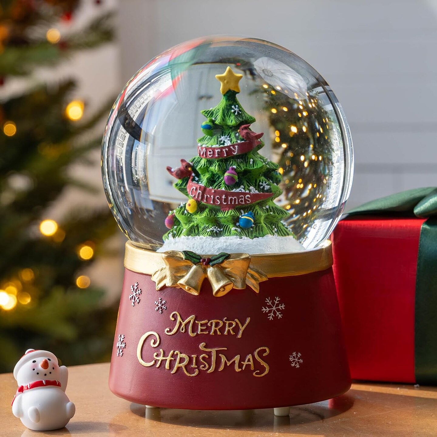 Snow Globe Lighted Christmas Decorations, Christmas Tree Musical Glass Snow Globe with Swirling Glitter, Christmas Holiday Party Gifts and Decorations