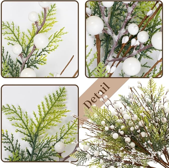 Berry Picks with Holly Berries Artificial White Berry Stems for Xmas Winter Holiday Home DIY Ornaments (17inch)