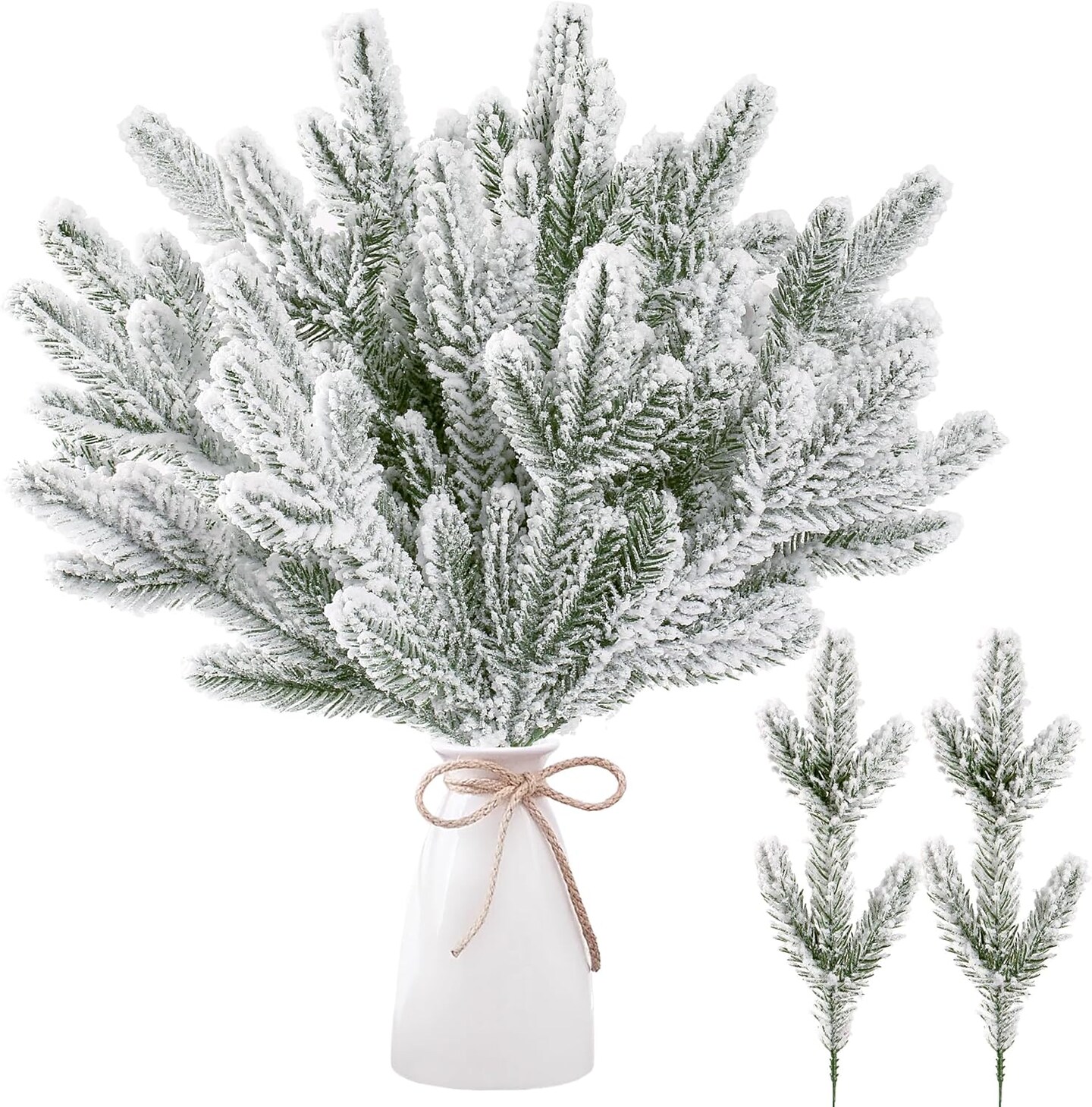 15 Pcs Snow Frosted Artificial Pine Branches Christmas Snowy Pine Needles Fake Greenery Pine Spray Picks for DIY Crafts Garland Wreath Xmas Embellishing Home Holiday Decoration